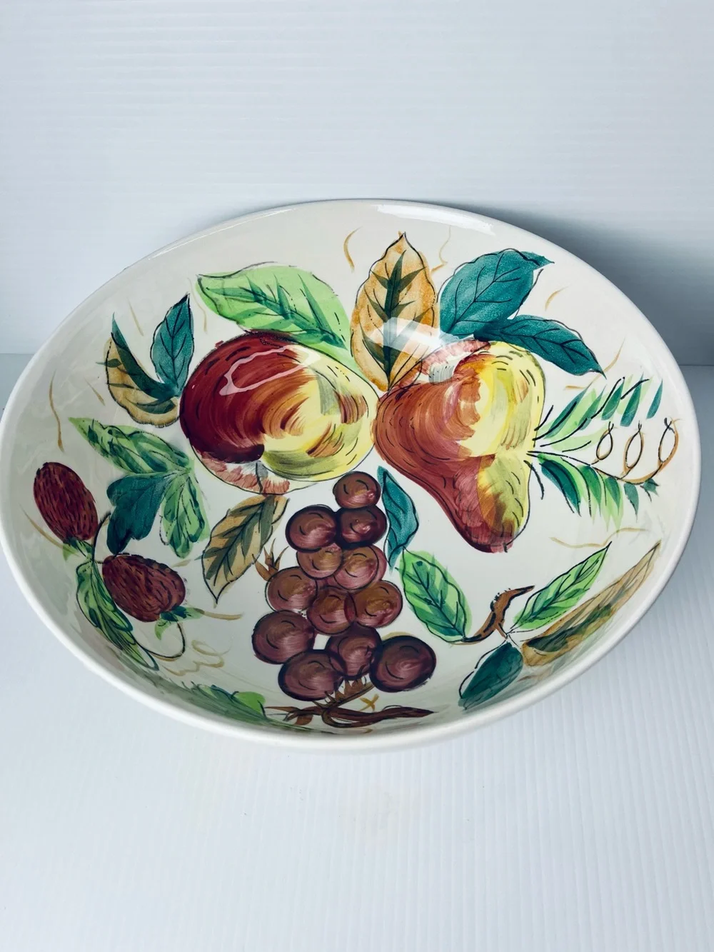Vintage Hand Painted Fruit Pattern Serving Bowl
